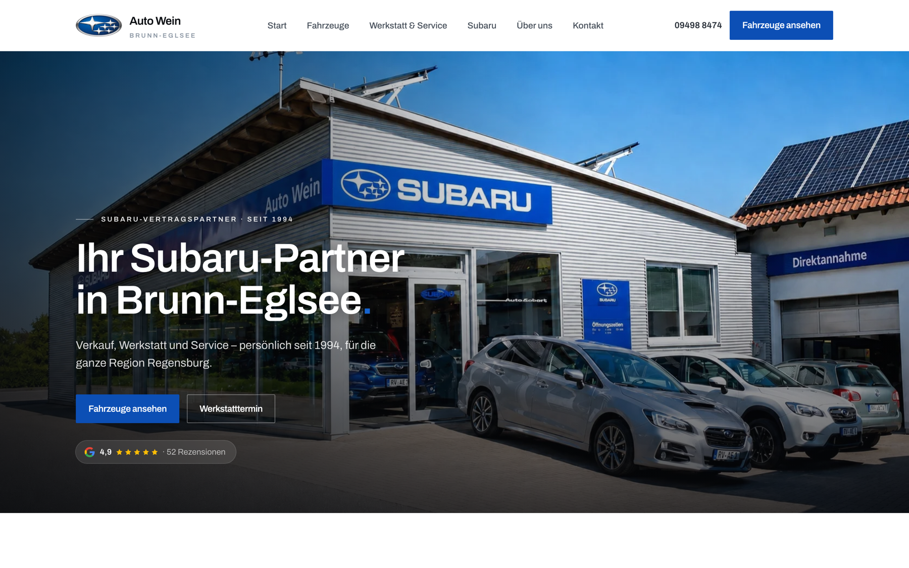 Screenshot der Website von Auto Wein