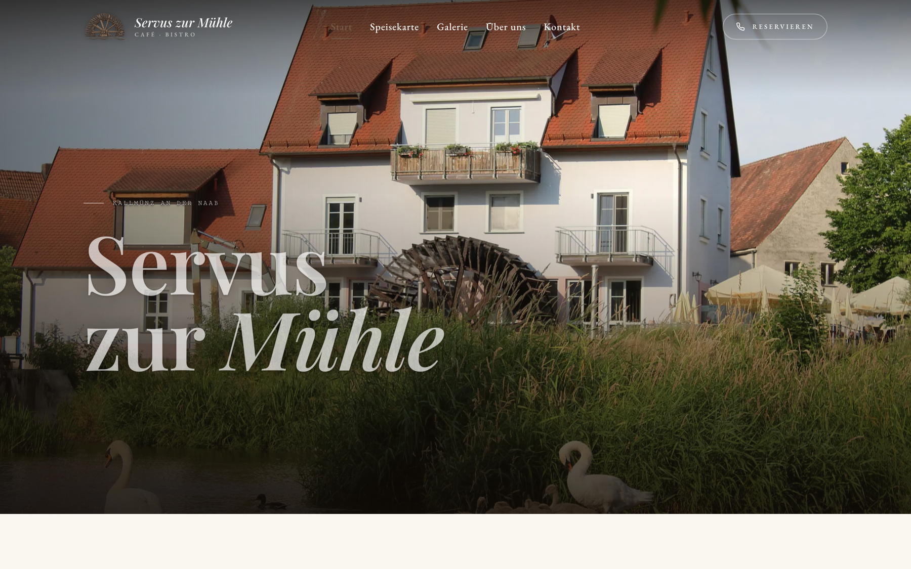 Screenshot der Website von Café Servus zur Mühle